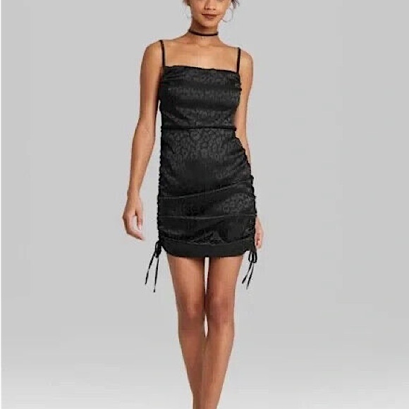 wild fable Dresses & Skirts - 🩷NWT! WILD FABLE RUCHED BLACK SATIN CHEETAH MINI DRESS SIZE XXL TRENDING
